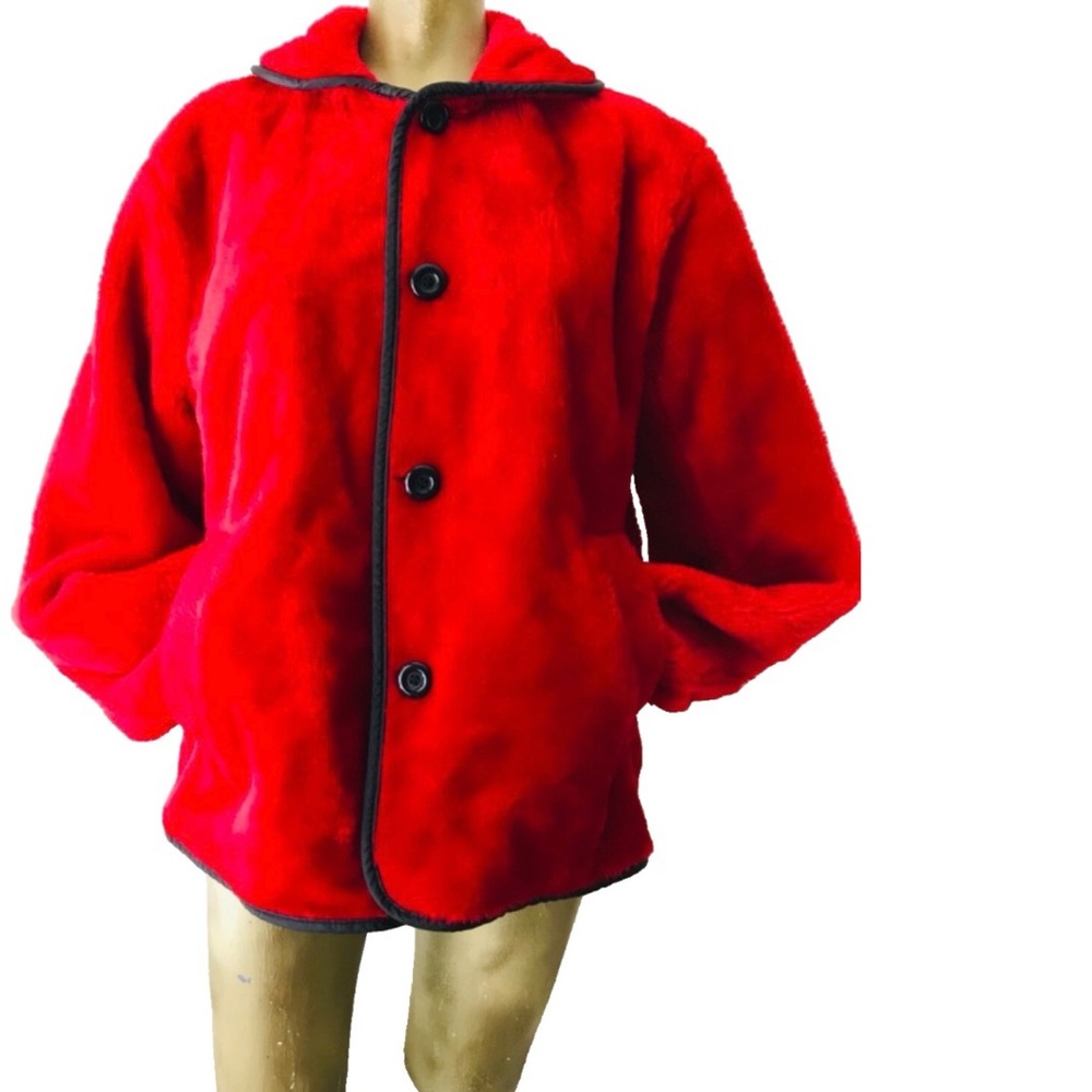 Vintage 60’s RED Faux Fur TEDDY BEAR JACKET L